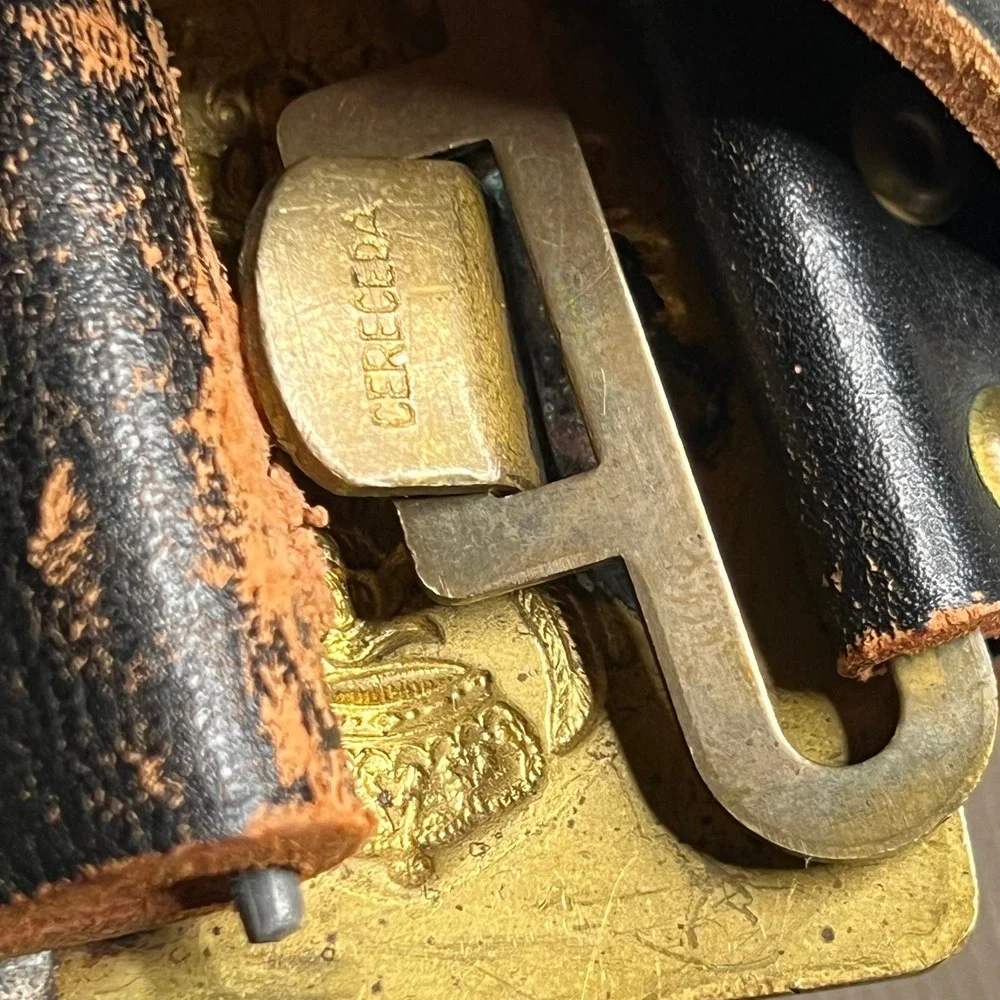 Vintage‎ Spanish Military Leather Belt Brass Guardia Civil Buckle Cereceda 35in